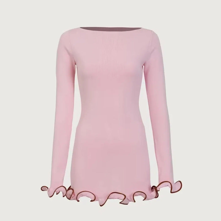 Herfst Winter Elegante Feestjurk Lange Mouwen A-Lijn Gebreide Eenvoudige Stijl Spaghettiband Natuurlijke Taille Casual Heup Rok