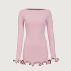 Herfst Winter Elegante Feestjurk Lange Mouwen A-Lijn Gebreide Eenvoudige Stijl Spaghettiband Natuurlijke Taille Casual Heup Rok