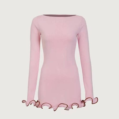 Herfst Winter Elegante Feestjurk Lange Mouwen A-Lijn Gebreide Eenvoudige Stijl Spaghettiband Natuurlijke Taille Casual Heup Rok