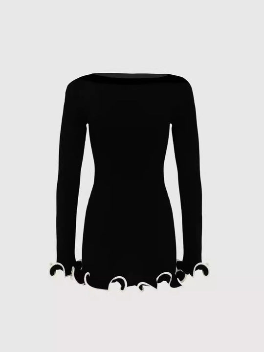 Herfst Winter Elegante Feestjurk Lange Mouwen A-Lijn Gebreide Eenvoudige Stijl Spaghettiband Natuurlijke Taille Casual Heup Rok