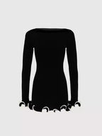 Herfst Winter Elegante Feestjurk Lange Mouwen A-Lijn Gebreide Eenvoudige Stijl Spaghettiband Natuurlijke Taille Casual Heup Rok
